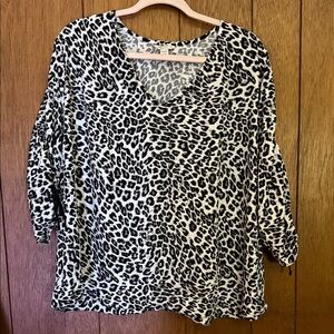 Cato Black & White Leopard Print V-Neck Tunic